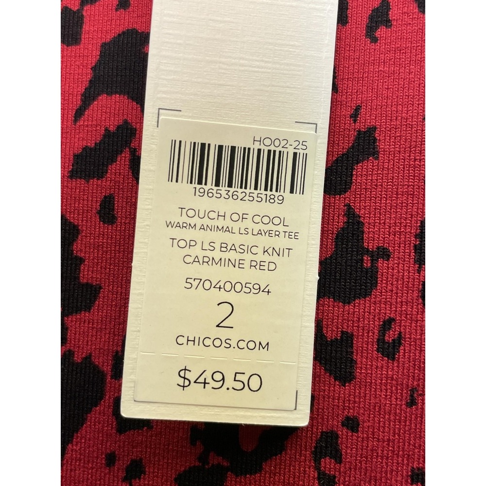 Chico's Womens 2 Red Animal Print Long Sleeve Touch of Cool Layer Tee 570400594 - Picture 2 of 7